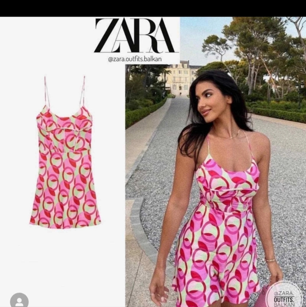 ZARA PRINTED SATIN EFFECT MINI DRESS Large. New - Picture 7 of 11